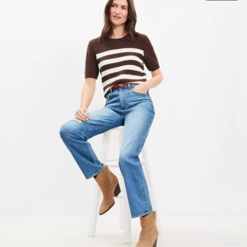 LOFT Destructed High Rise Straight Jeans in Dark Vintage Wash Size 4/27 NWT